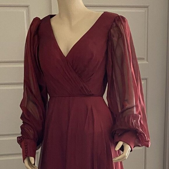 NWOT MAC DUGGAL SHEER BLOUSON SLEEVE SURPLISE GOWN RED 67873 - Picture 4 of 10